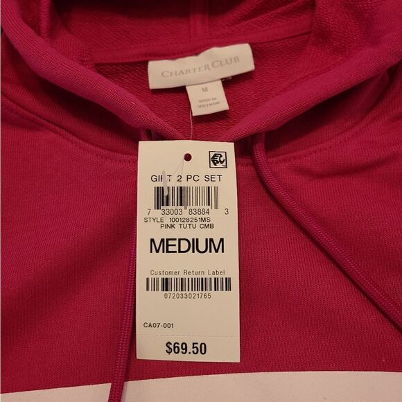 Charter Club Pull Over Sweatshirt Pink Stripes Medium - Picture 4 of 7